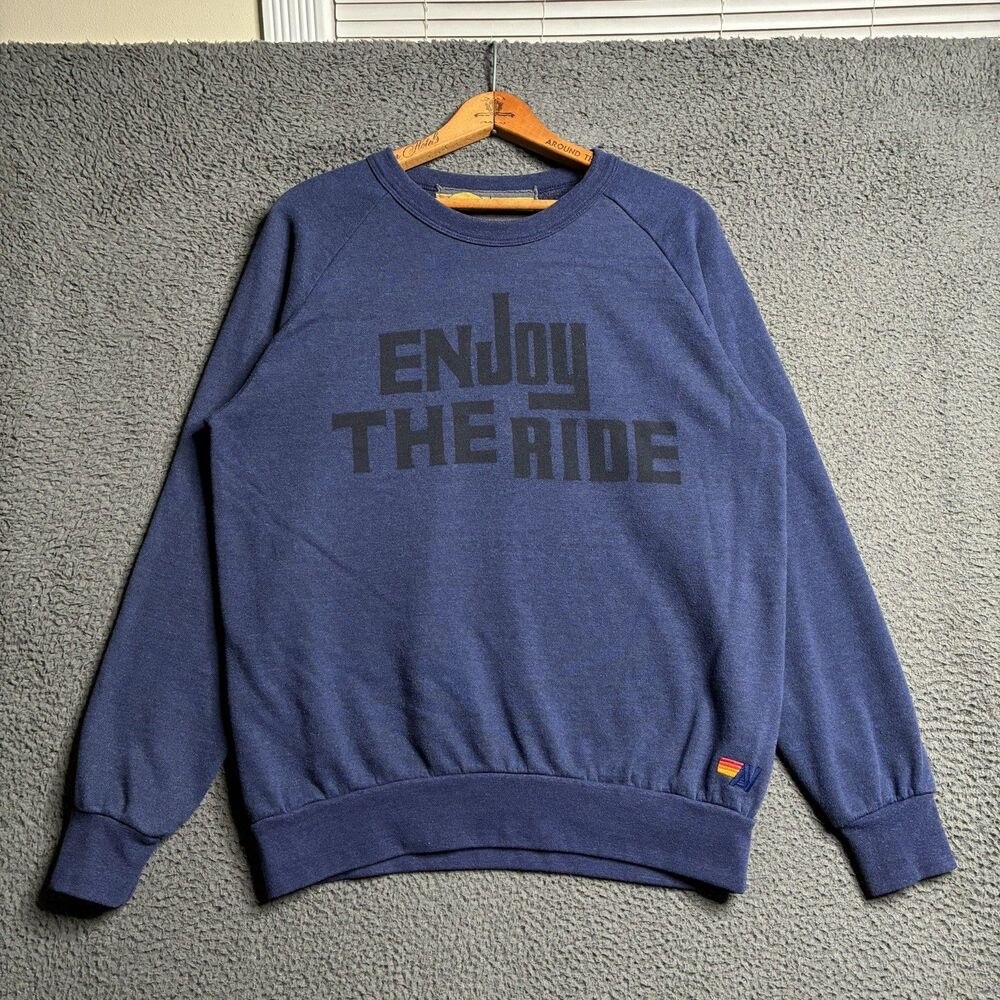 AVIATOR NATION Crew Neck Enjoy The Ride SWEATSHIRT Blue Size Large Made In USA